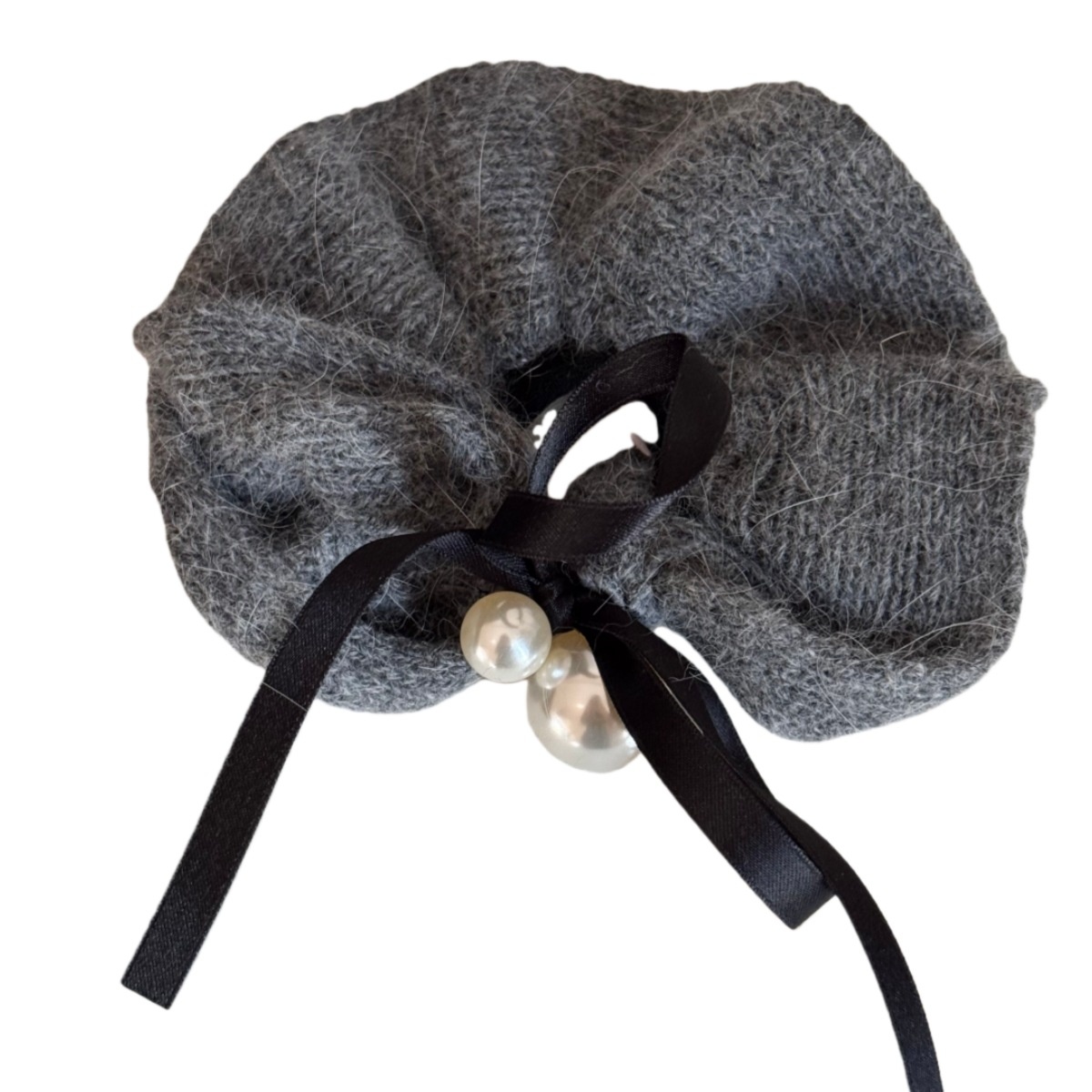 Women's High-end Pearl Knitted Wool Hairband Winter Ribbon Bow Bun Tie