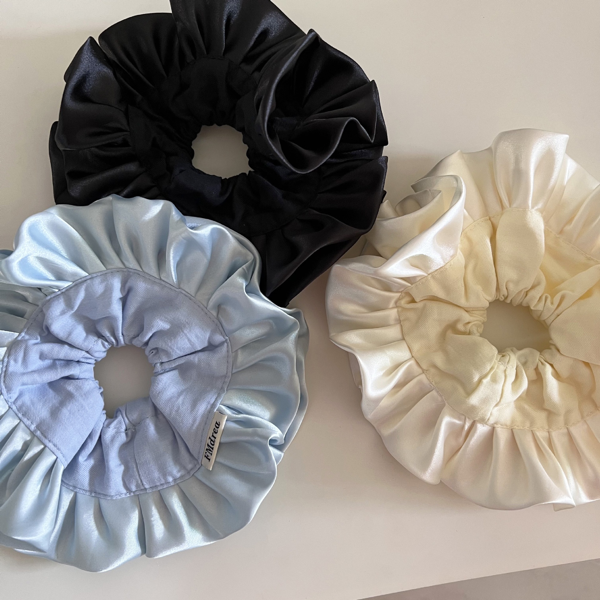 Women's Daily French Ruffle Cloth Scrunchie Hair Tie Light Blue Solid