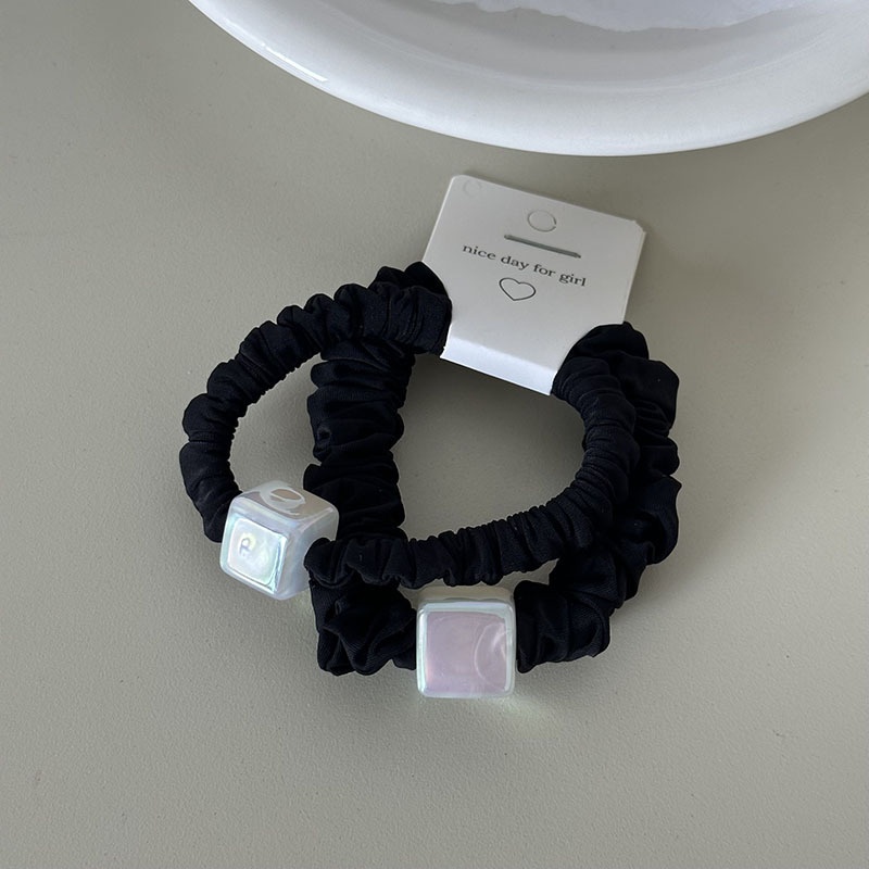 Women's All Season French Cloth Hair Tie Pair Black Coffee Round Bead