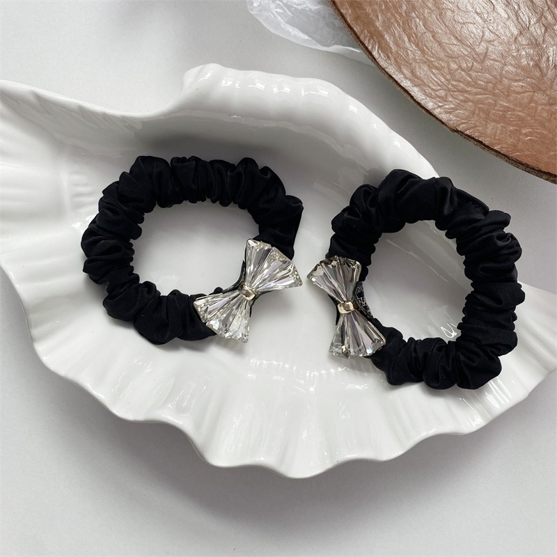 Women's Rhinestone Bowknot Fabric Scrunchie Hair Tie Black White Grey