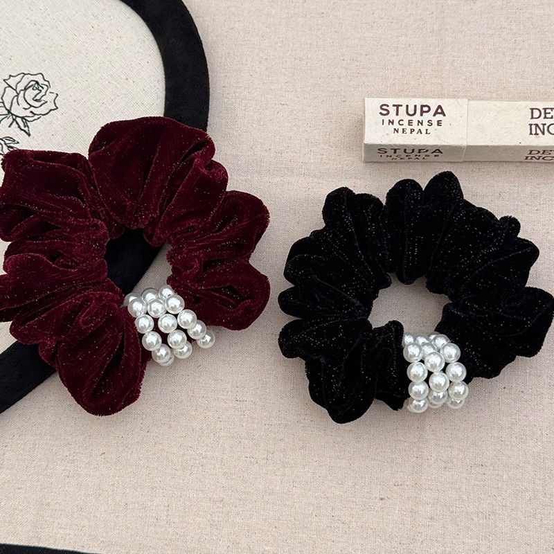 Handmade Pearl Velvet Shiny Autumn Winter Hairband Headband Multifunctional Elastic Hairband Princess