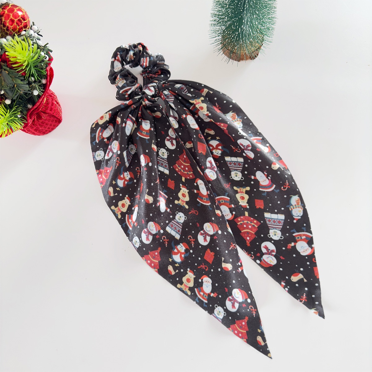 Women's Silk Scarf Bowknot Elastic Hair Tie Festive Christmas Style