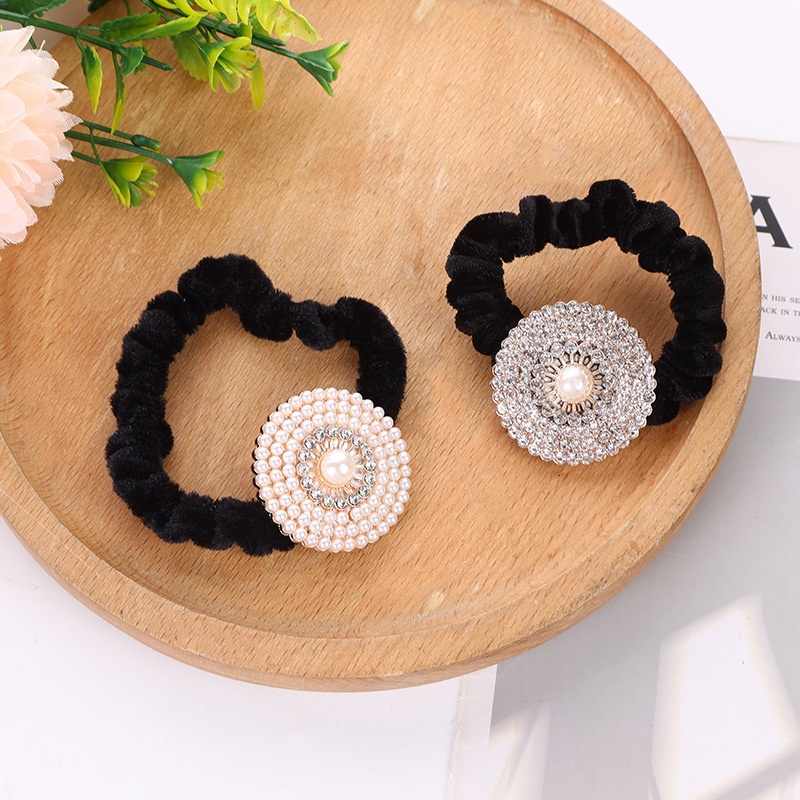 Women's Casual Velvet Hairband Pearl Rhinestone Round Hair Accessories