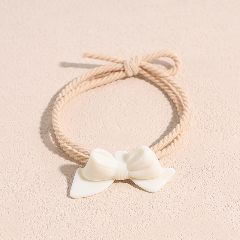 Women's Simple Autumn Cloth Bowknot Hair Tie Coffee Beige Chain Print