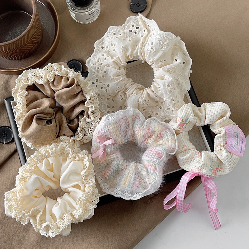 Women's Sweet Plush Rib-Knit Butterfly Knot Color Block Winter Hair Tie