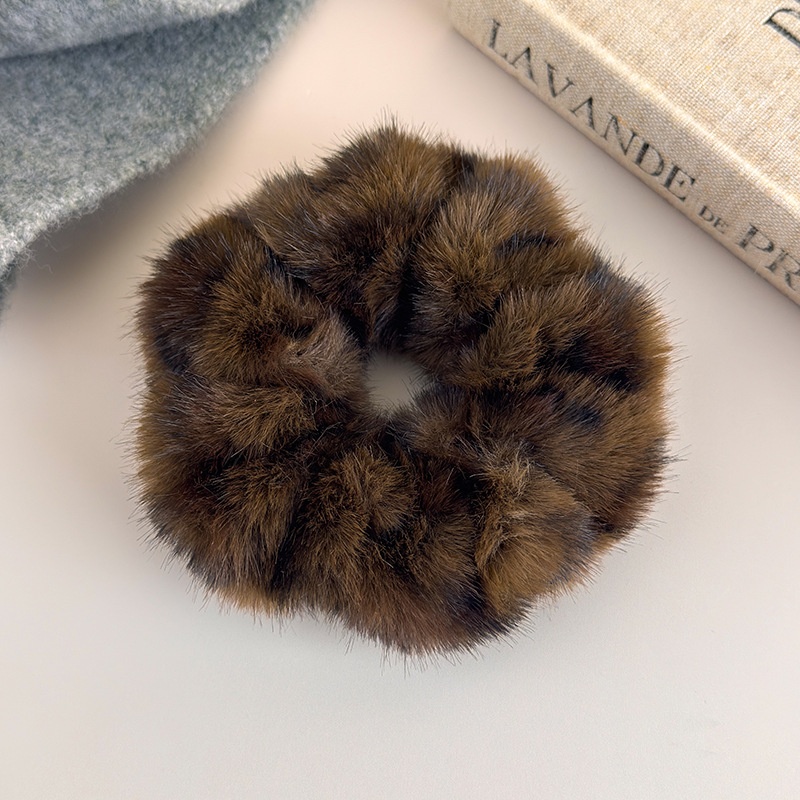 Women's Winter Flannel Large Ponytail Hair Scrunchie Leopard Print