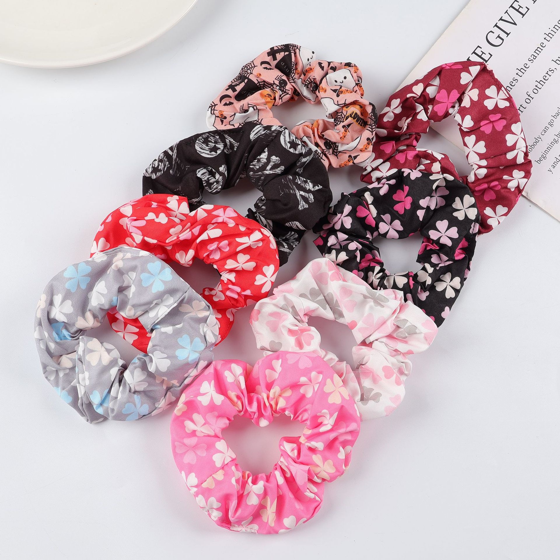 Women's Cloth Bow Elastic Hair Tie Daily Accessory Four-Leaf Clover