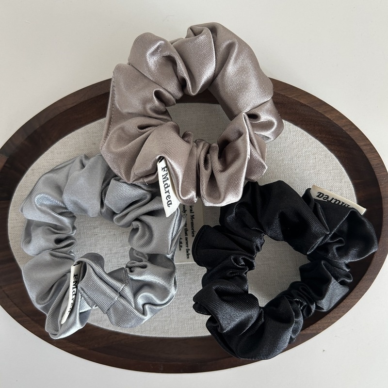 Women's Elegant French Style Satin Spring Hair Tie Solid Black