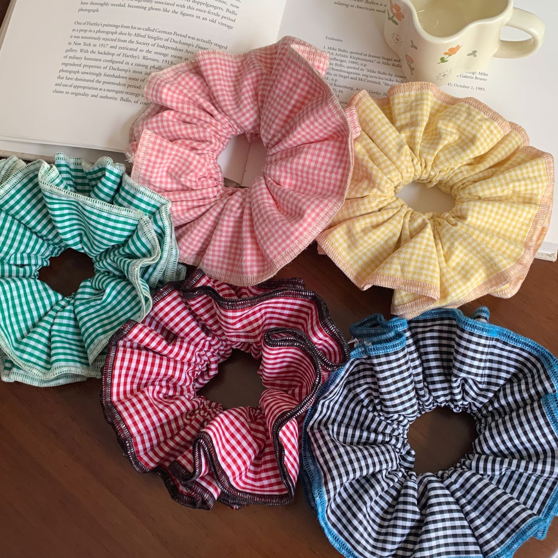 Women's Summer Weekend Cloth Ruffle Hair Bands Double Layer Floral Plaid