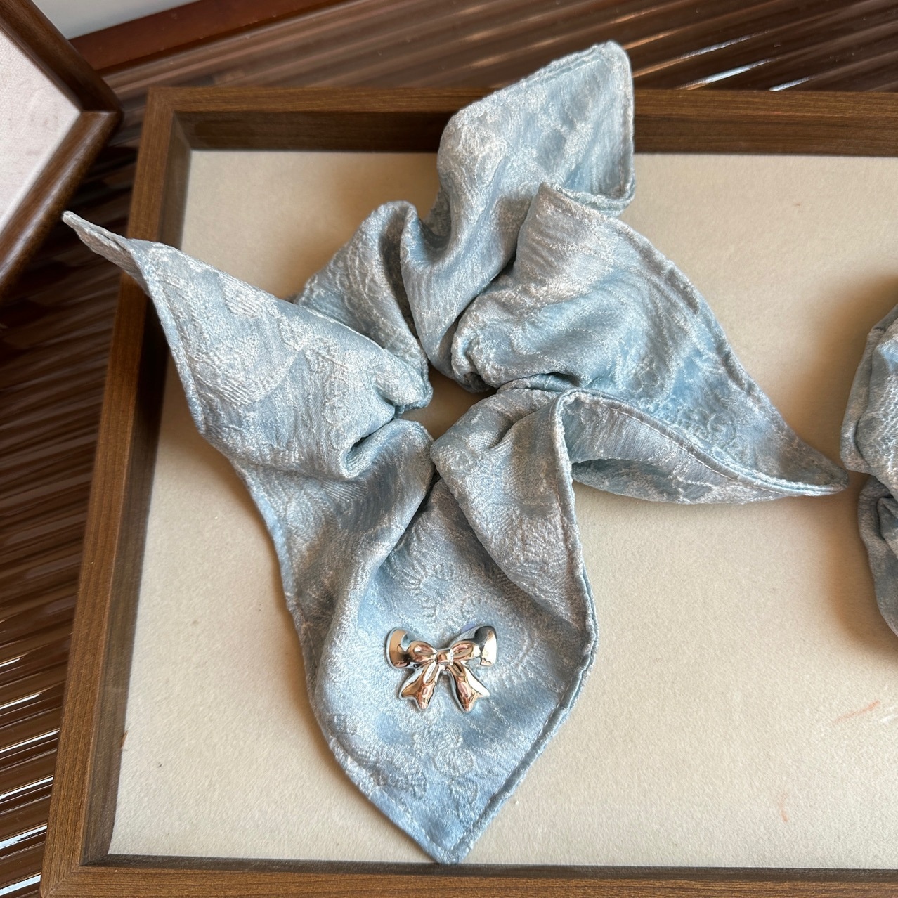 Women's Chic Telephone Cord Hair Tie Everyday Accessory Blue Cloth Bow Knot