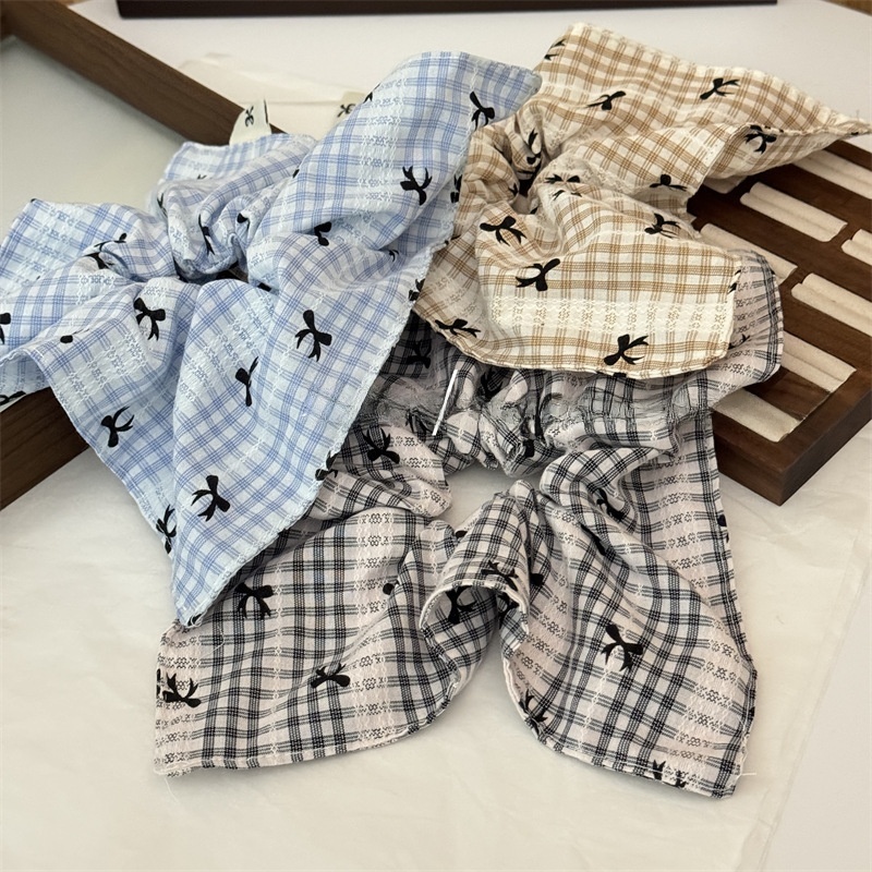 Women's New Style Plaid Cloth Bow Tie Scrunchie Hair Tie
