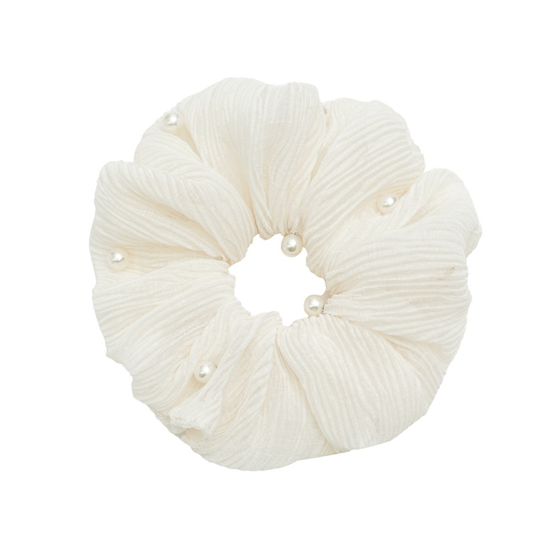 Women Retro Simple Stripe Hair Tie Polyester Spring Accessory Beige