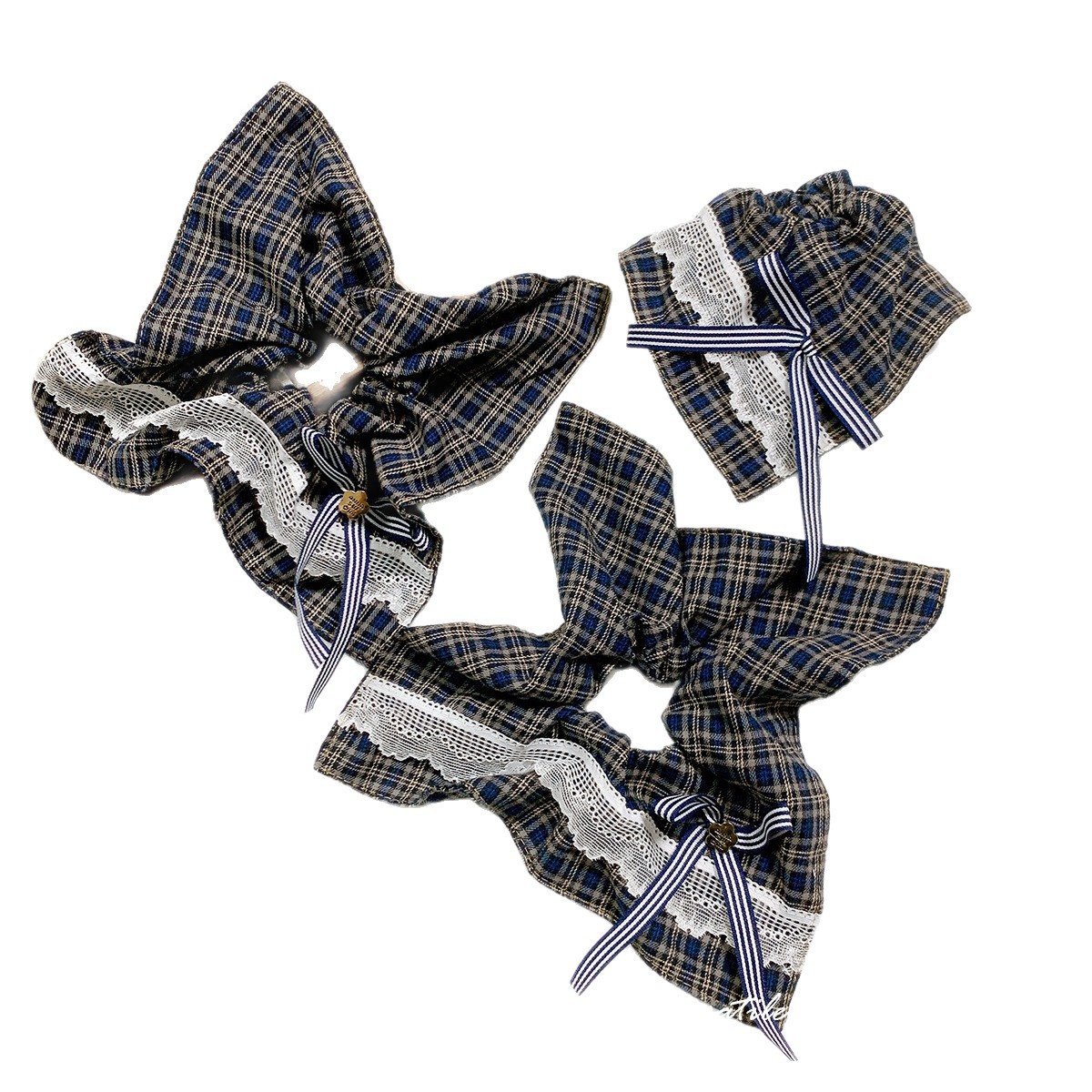 Women's Winter Lazy Style Large Fabric Bow Hairband Blue Plaid