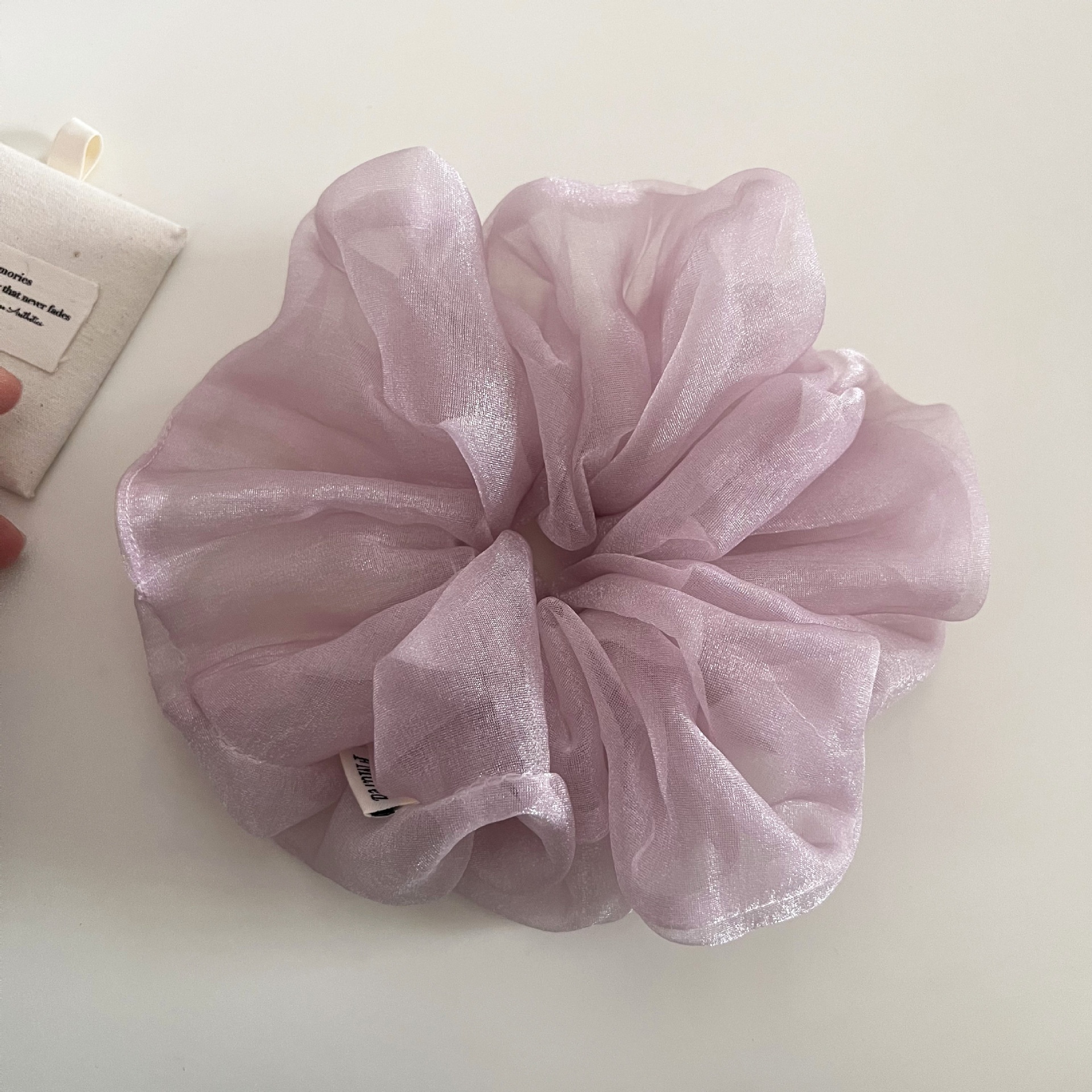 Women's Sheer Gauze Large Bow Hairband Low Bun Pearl Hair Tie Solid Color