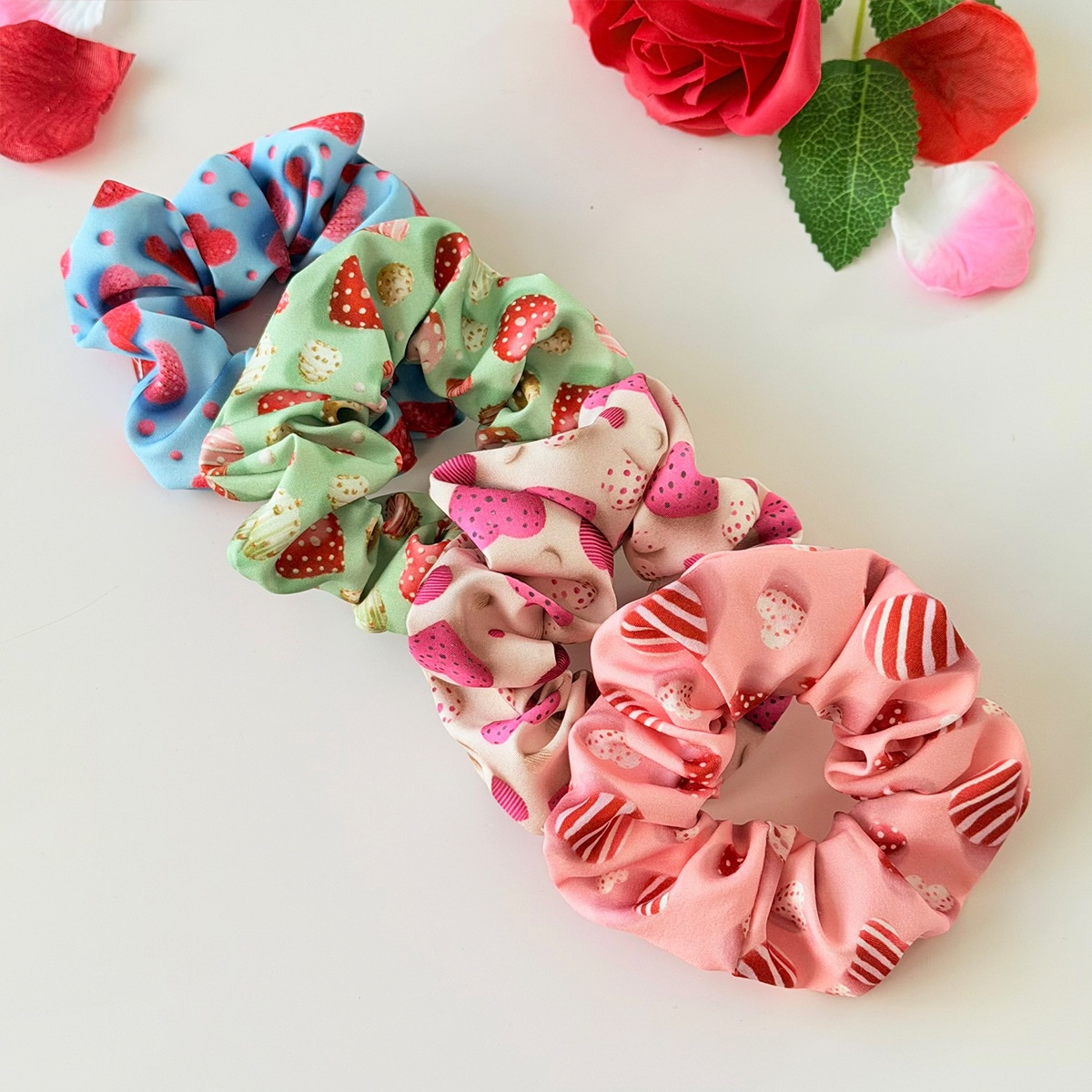 Women's Elastic Fabric Large Bow Hair Tie Valentine Candy Heart Print