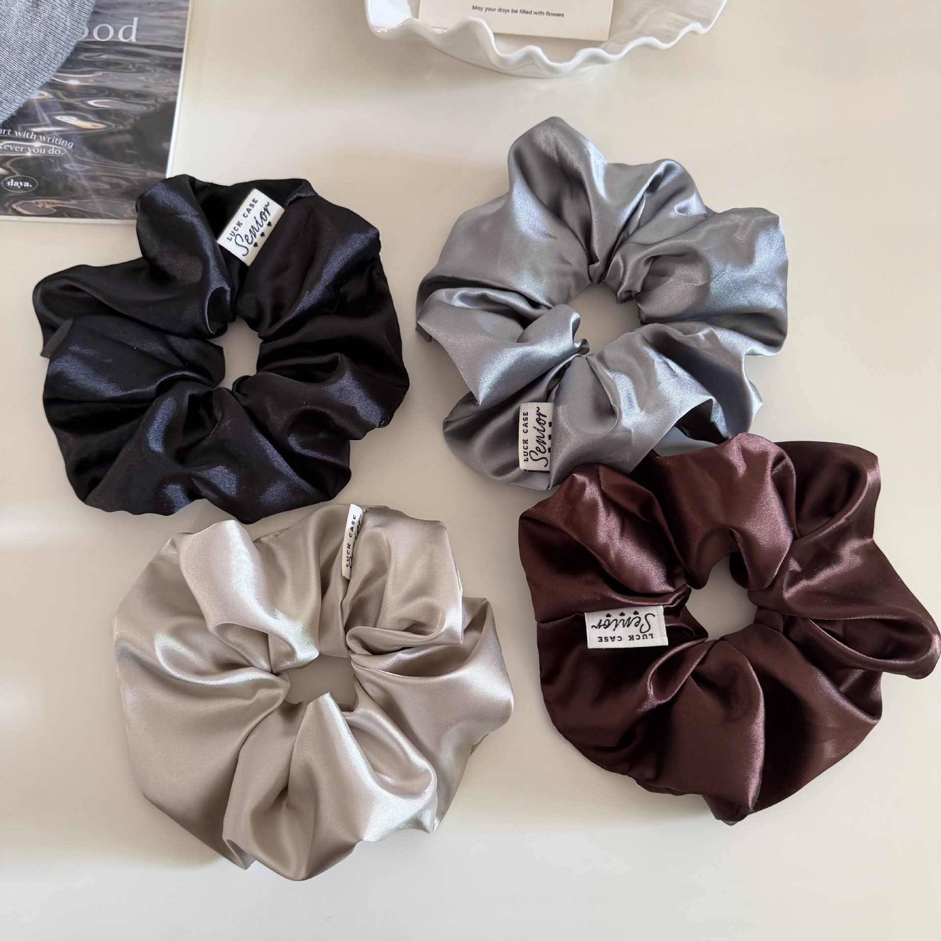 Women's Simple Style Spring Satin Hair Tie Accessories Solid Grey