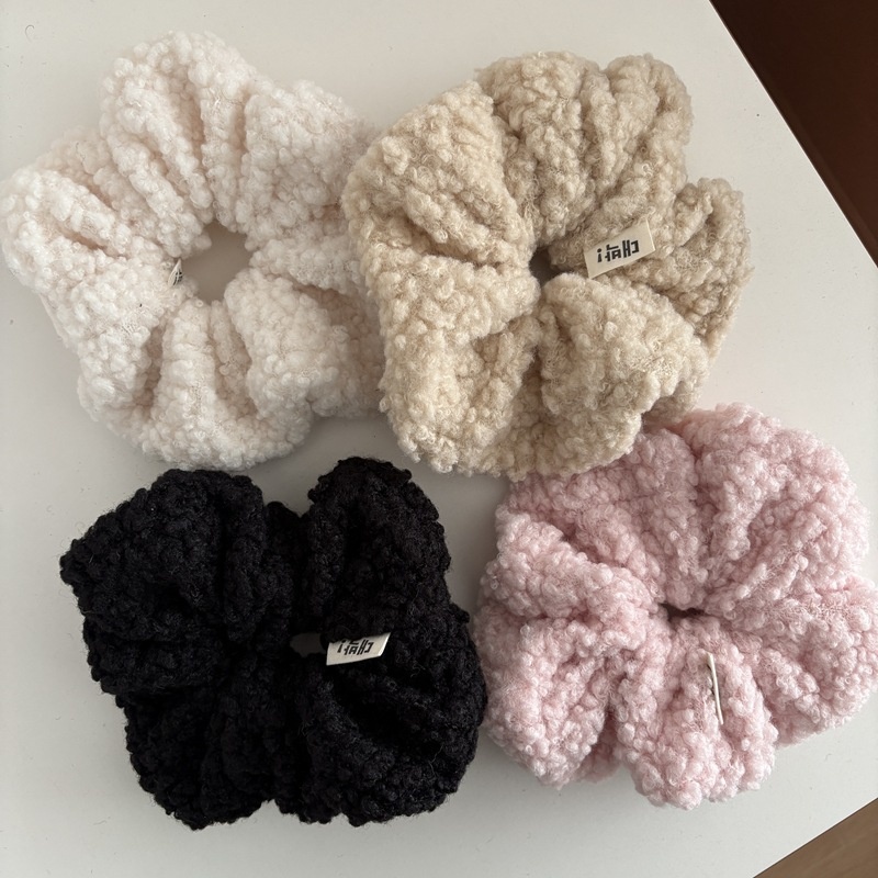 Women's Fluffy Lamb Wool Bow Hairband Winter Warm Hair Tie Solid Color