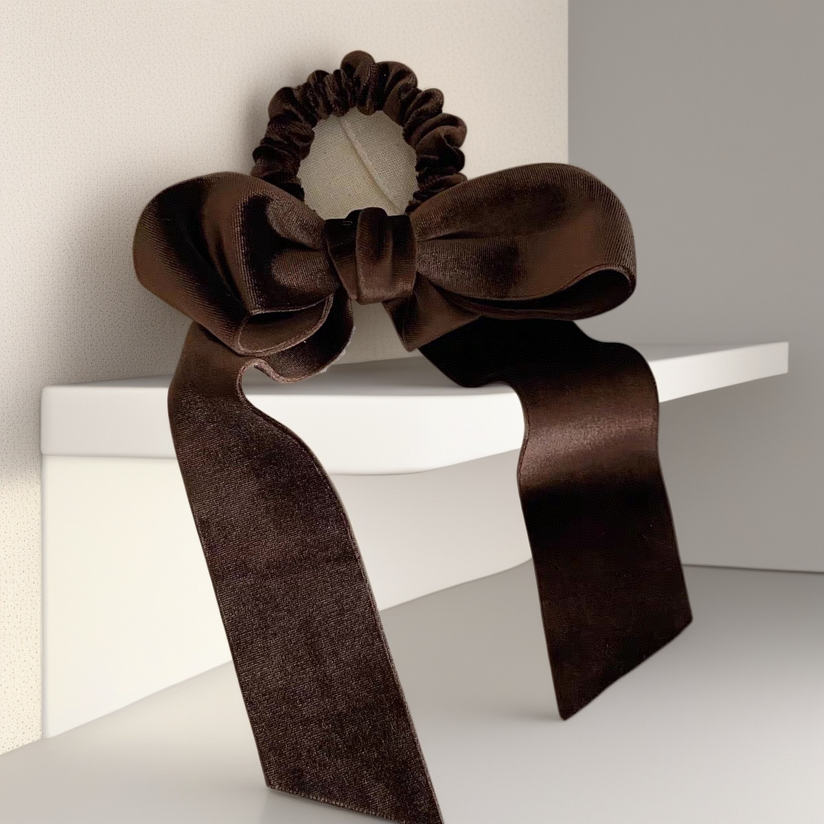 Women's Elegant Velvet Bow Ribbon Ponytail Hair Tie Solid Burgundy