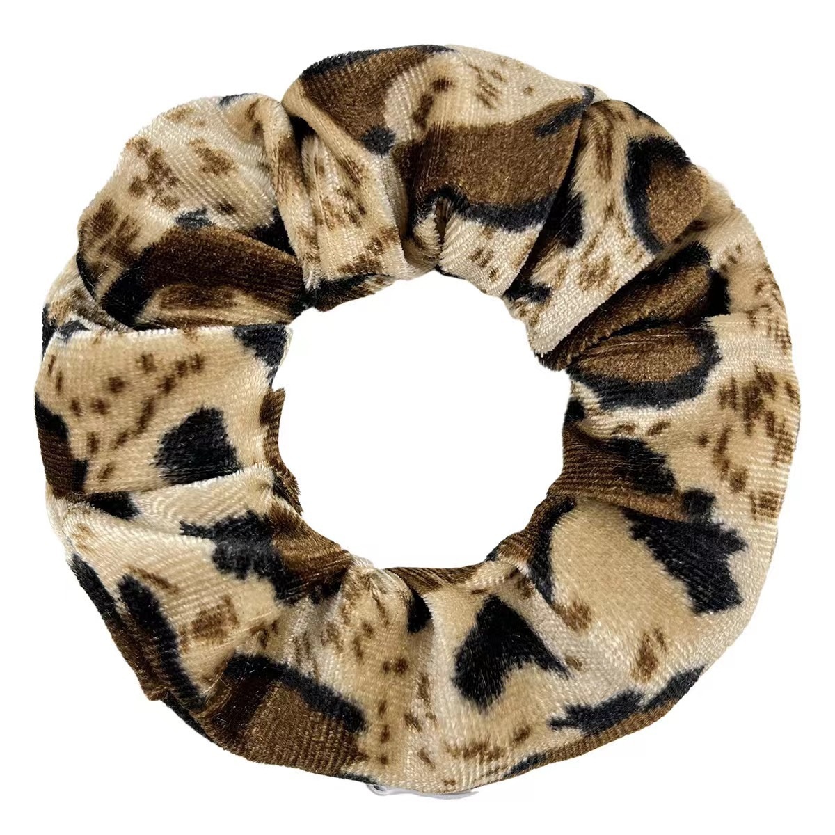Women's Velvet Zipper Pocket Hair Scrunchies Retro Leopard Multi-Color