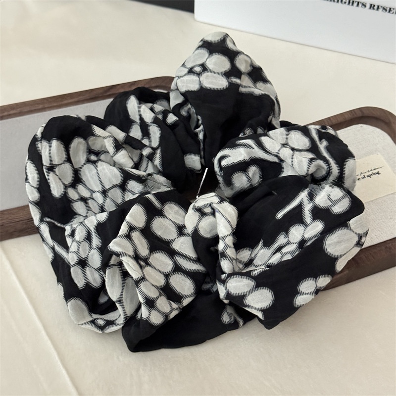 Women's Retro Spring Cloth Hair Tie Rubber Band Beige Ink Floral