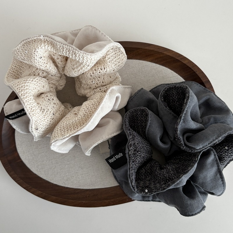 Women's Double-Sided Knit Ponytail Hair Tie Scrunchie Solid Color