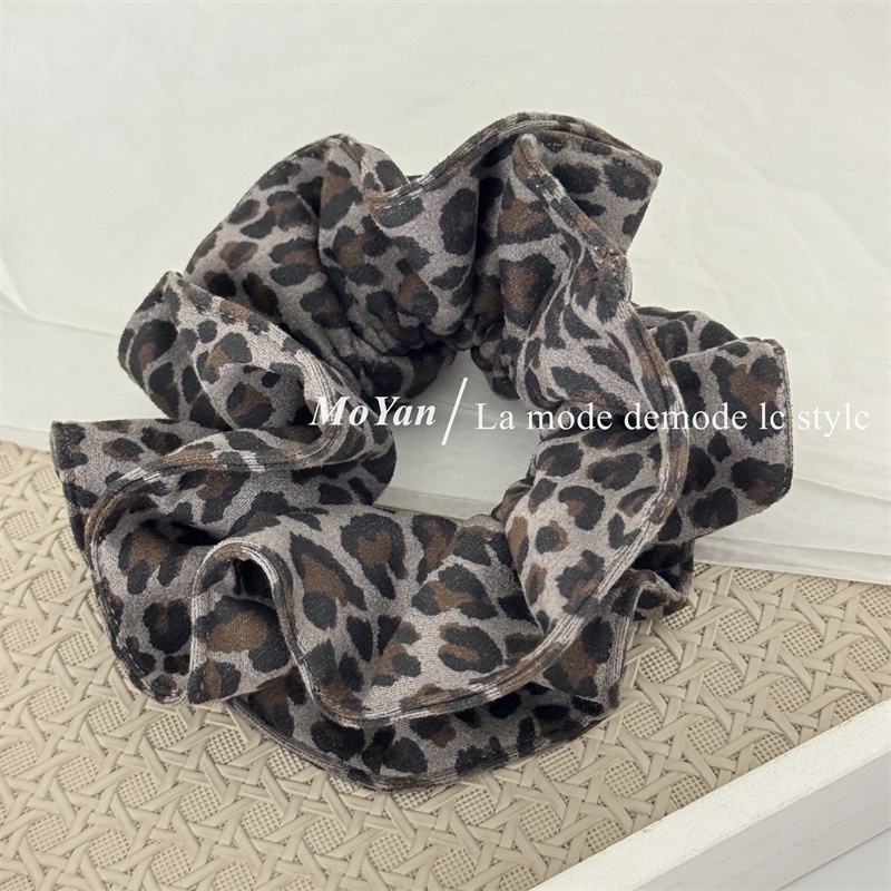Women's Soft Suede Double Layer Ponytail Hair Ties Retro Leopard Print