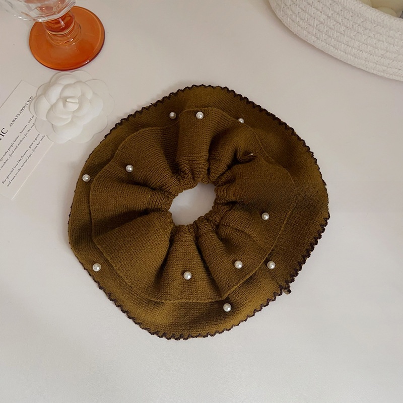 Women's Soft Pearl Knitted Wool Hairband For Winter Buns Solid Color