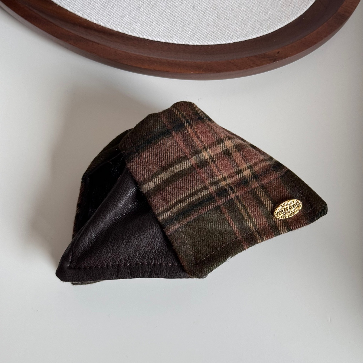 Women's Autumn Winter Fabric Bow Scrunchie Hair Tie Brown Color Block Plaid