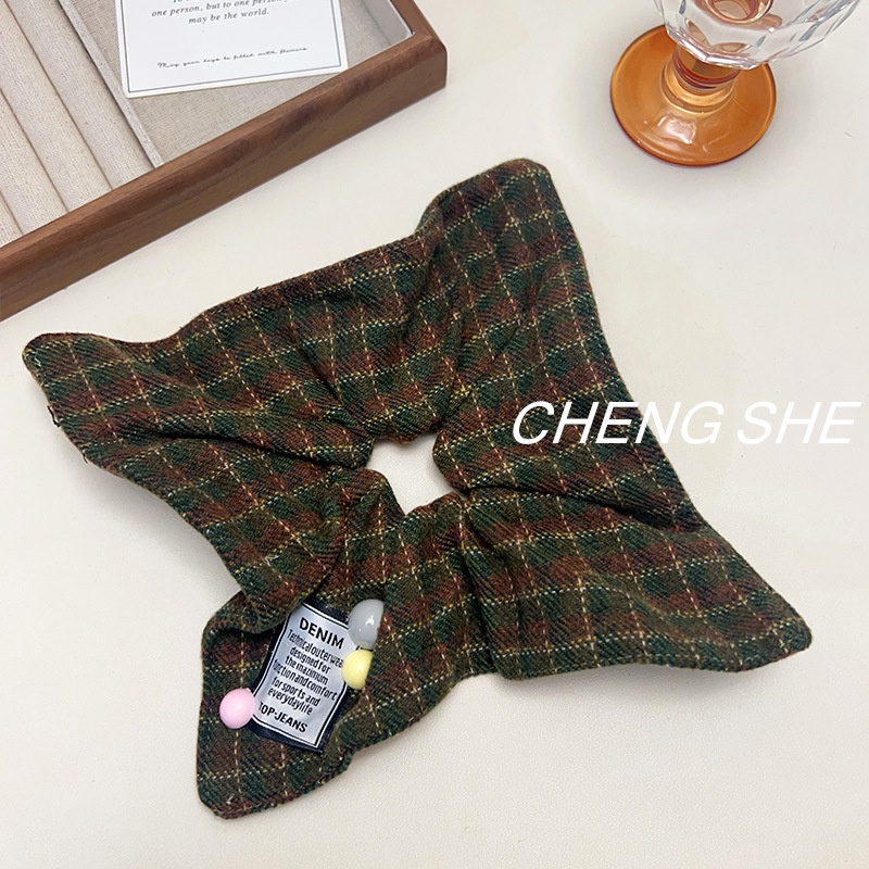 Women's Large Plaid Scarf Hair Tie High Elasticity Fabric Ponytail Holder