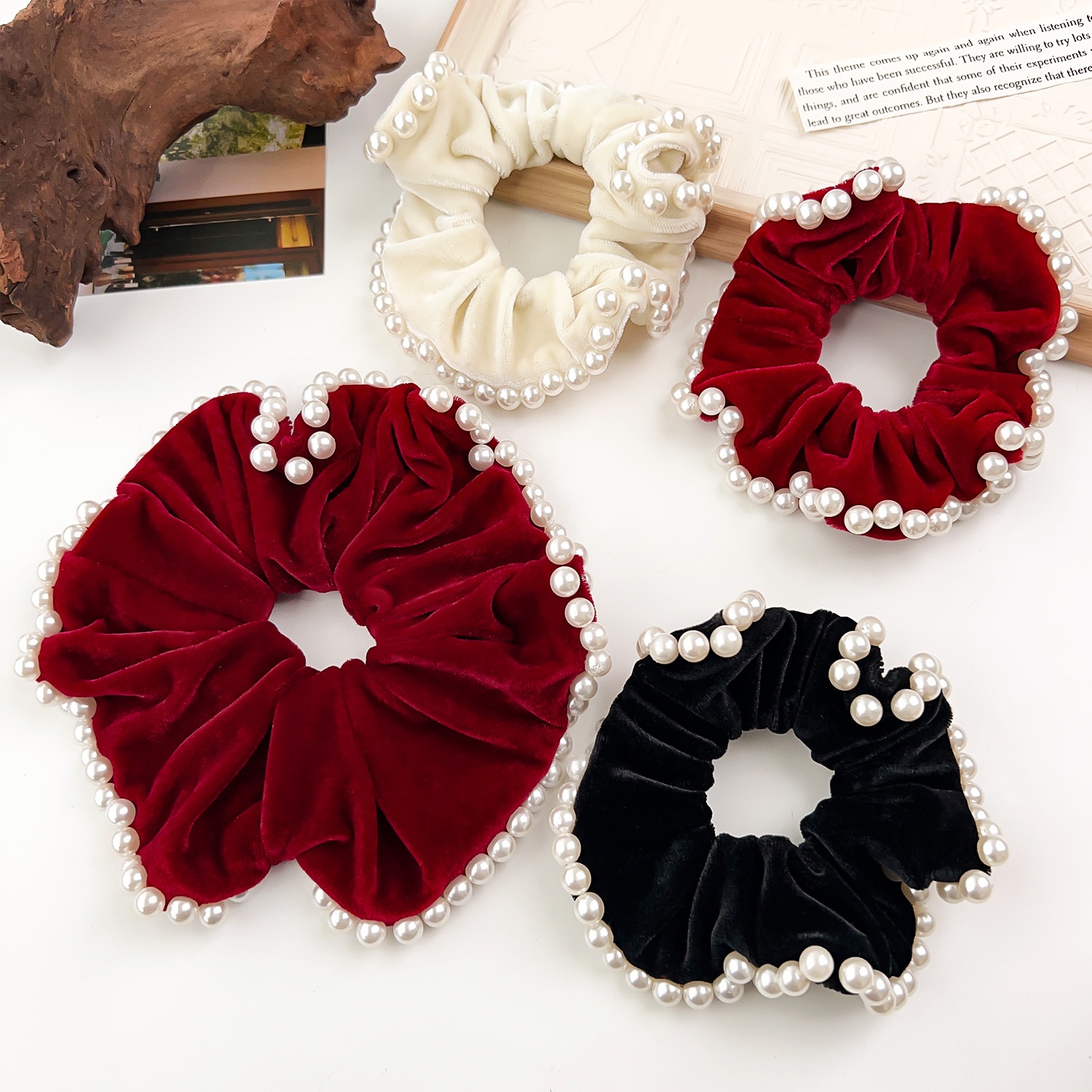 Women's Elegant Pearl Hair Ties For Styling French Velvet Bands