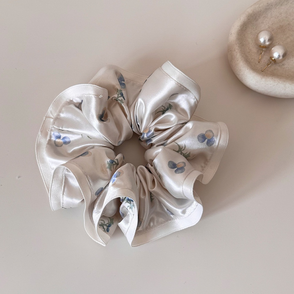 Women's Sweet Daily Satin Hair Tie Scrunchie Blue Flower Print