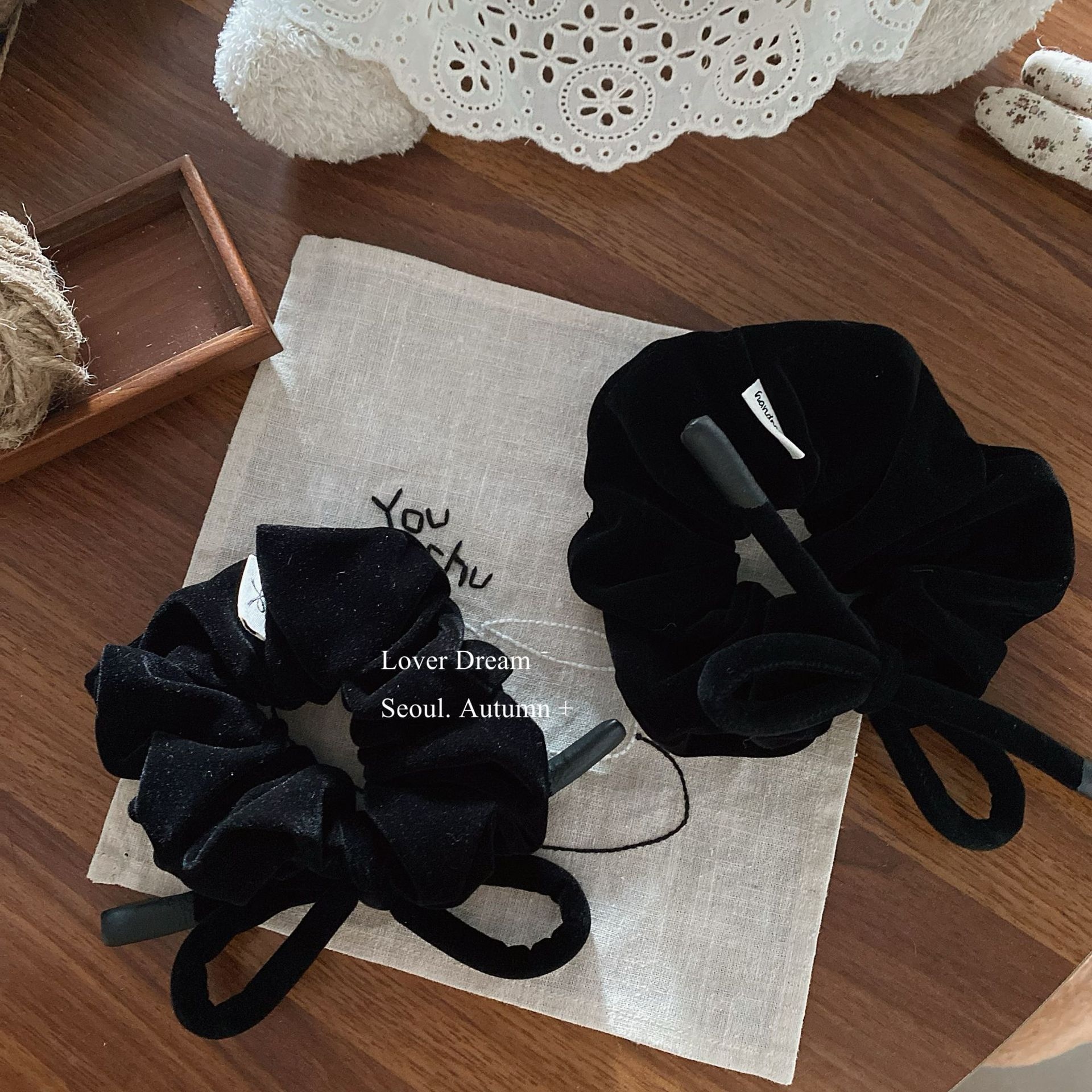 Women's Versatile Winter Velvet Elastic Hair Bands Solid Color Bowknot