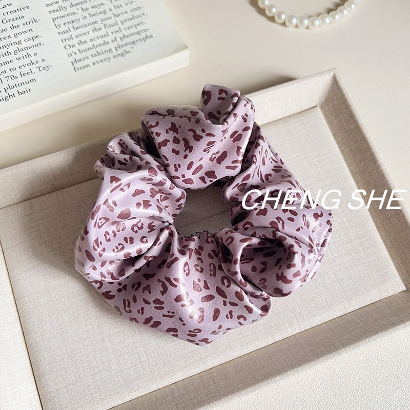 Women's Retro Leopard Print Leather Hair Tie Large Elastic INS Bun Headwear