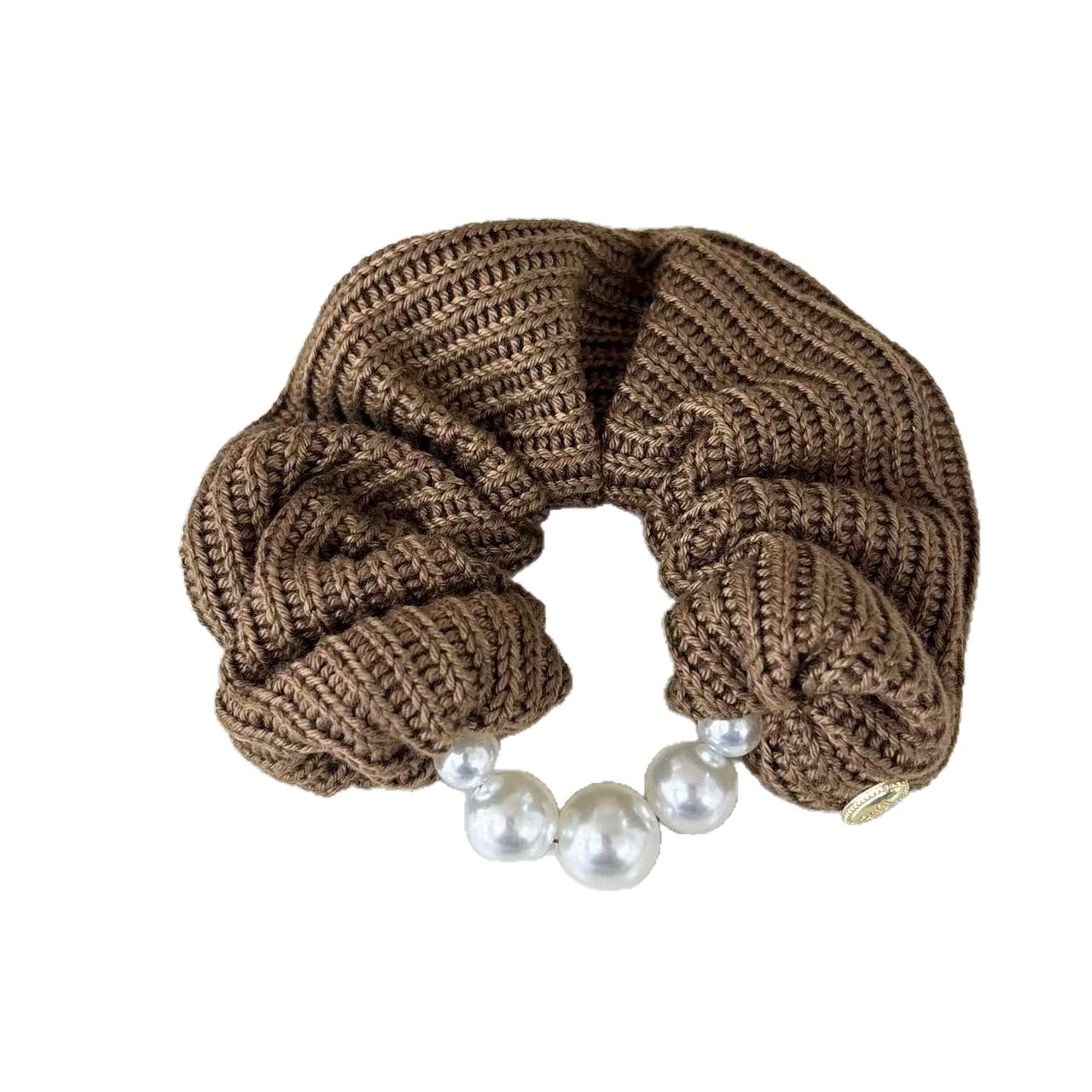 Women Elegant Knitted Cloth Scrunchies Daily Hair Ties Simple Pearl