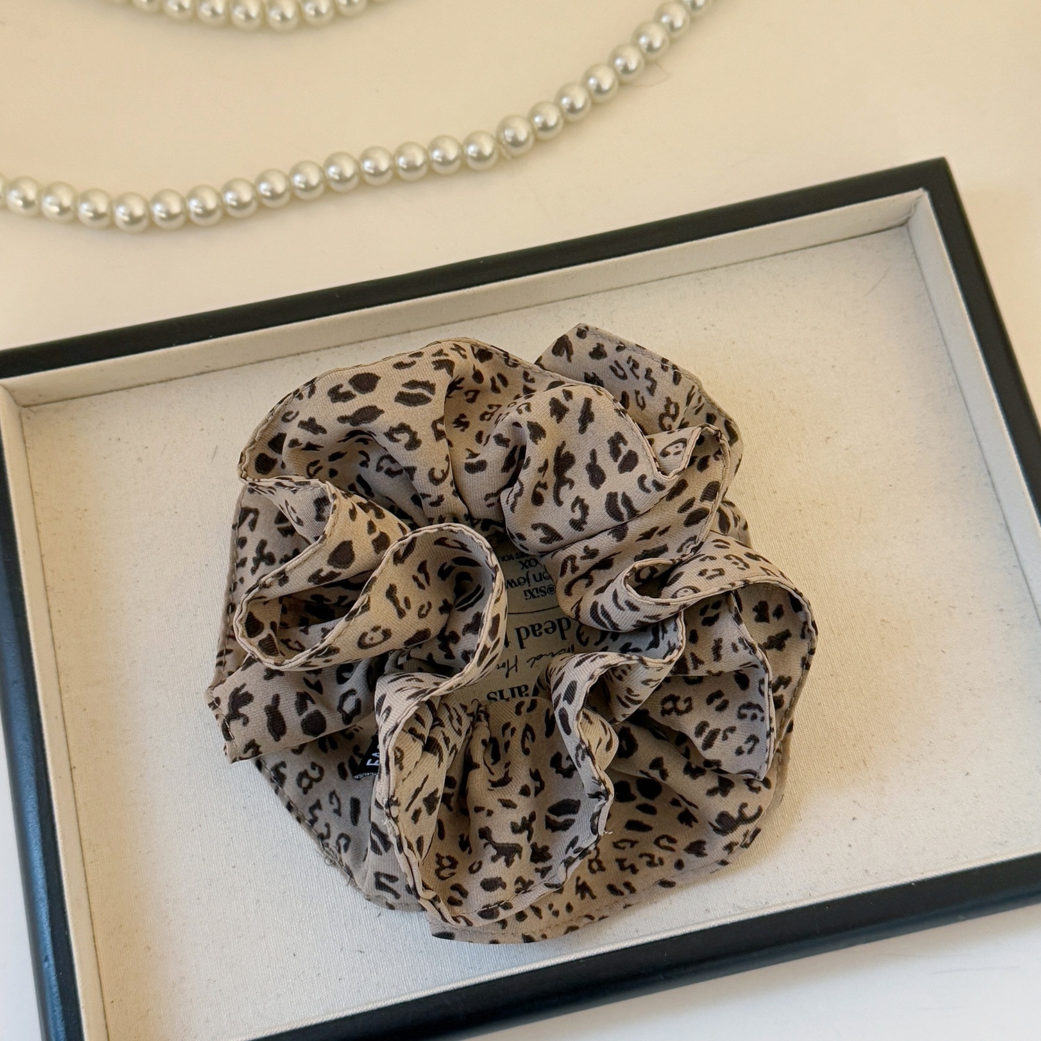 Women's Spring Cloth Scrunchie Hair Tie Coffee Leopard Print