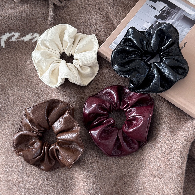 Women's Luxury Leather Lazy Bun Elastic Hair Bands Solid Colors