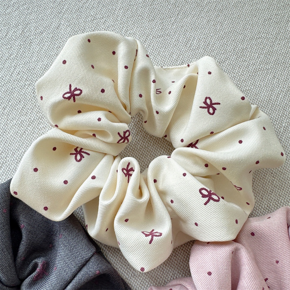 Women's Autumn Bubble Braid Hair Tie Beige Cloth Polka Dot Bow