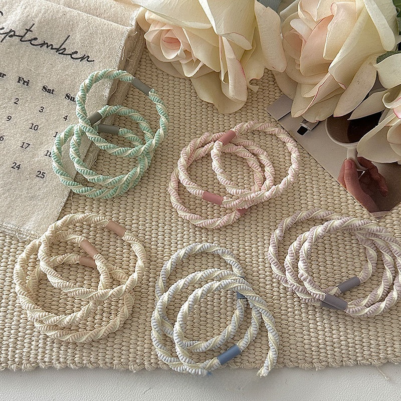 Women's Summer Cloth Scrunchies 3PCS Pack Sweet Striped Beige