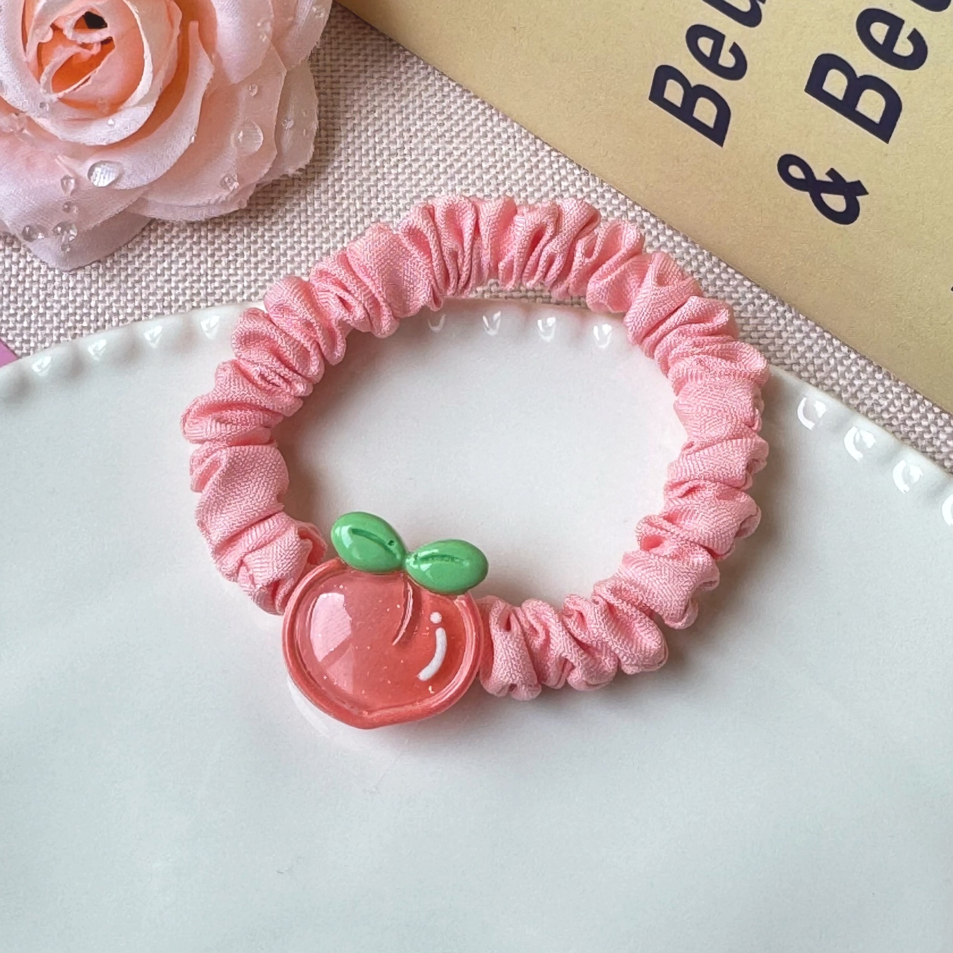 Girls High Elastic Resin Scrunchie Hair Tie Transparent Rose Red Fruit