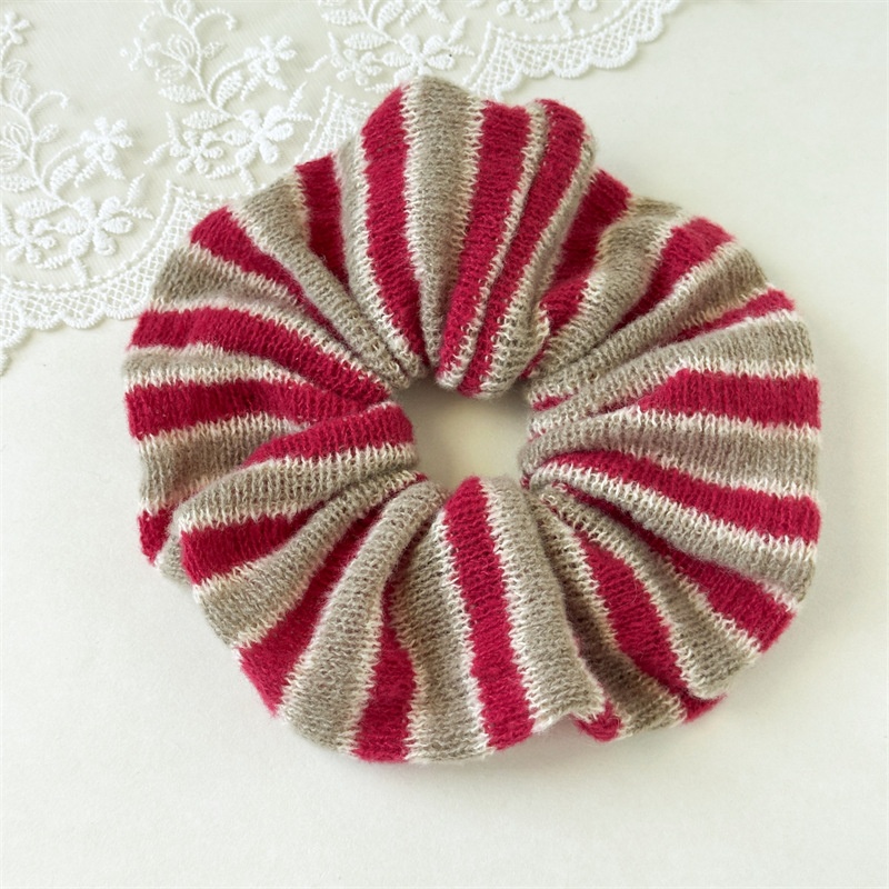 Women's Autumn Winter Knitted Hair Scrunchies Color Block Striped
