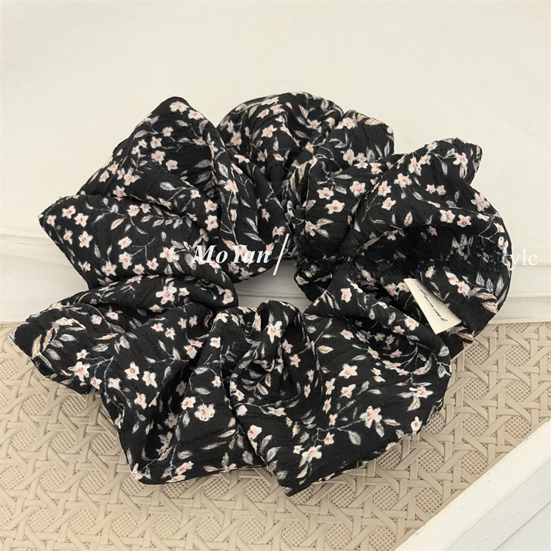 Women's Vintage Floral Cotton Extra Long Ruched Hair Tie for Braids