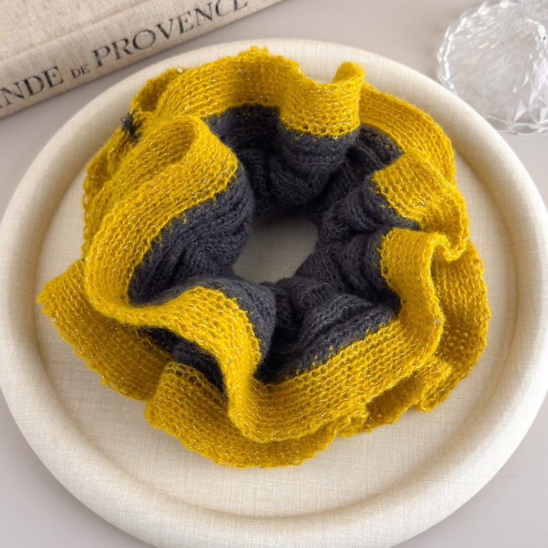 Women's Autumn Winter Knitted Scrunchie Ponytail Holder Color-Block
