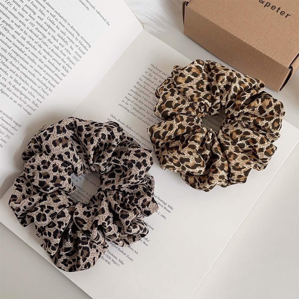 Women's Oversized Spring Cloth Bubble Braid Hair Tie Leopard Print