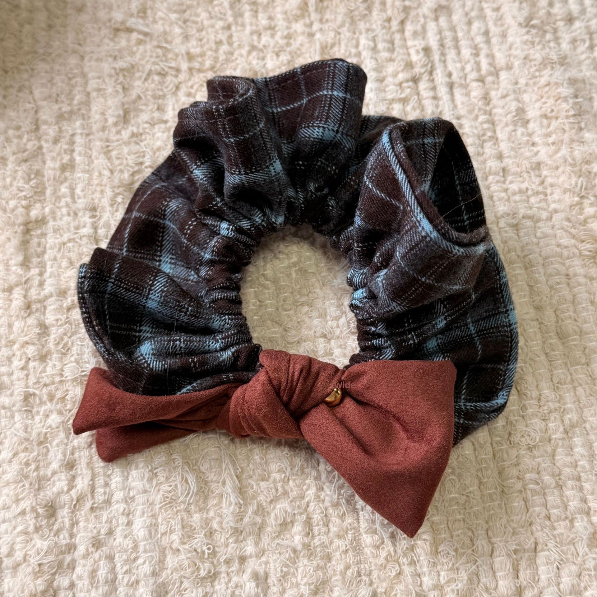 Women's Vintage Blue Plaid Hair Bands High Elasticity Fairy Style Cloth Ties