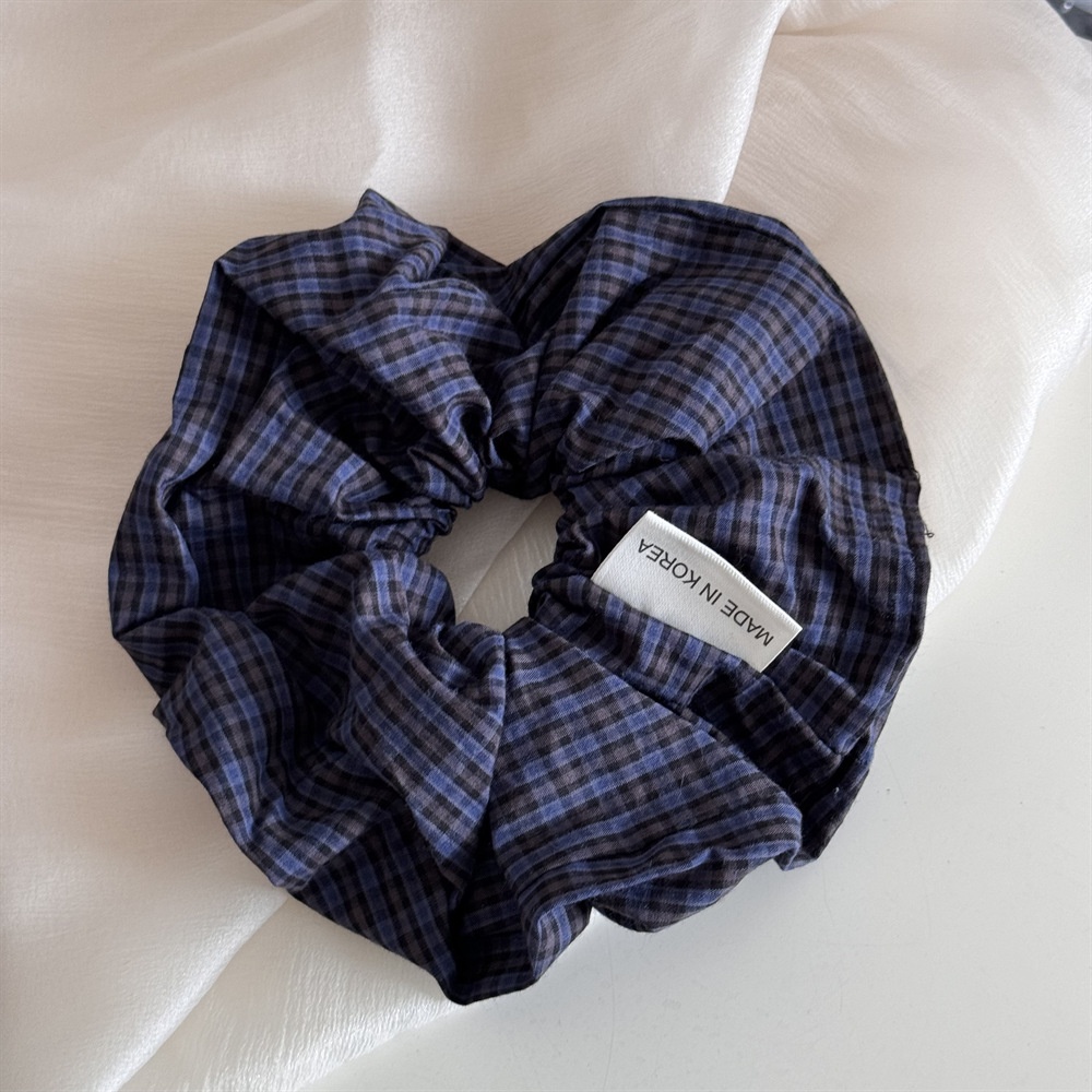 Women's Summer Cotton Bowknot Hair Accessories Navy Blue Plaid
