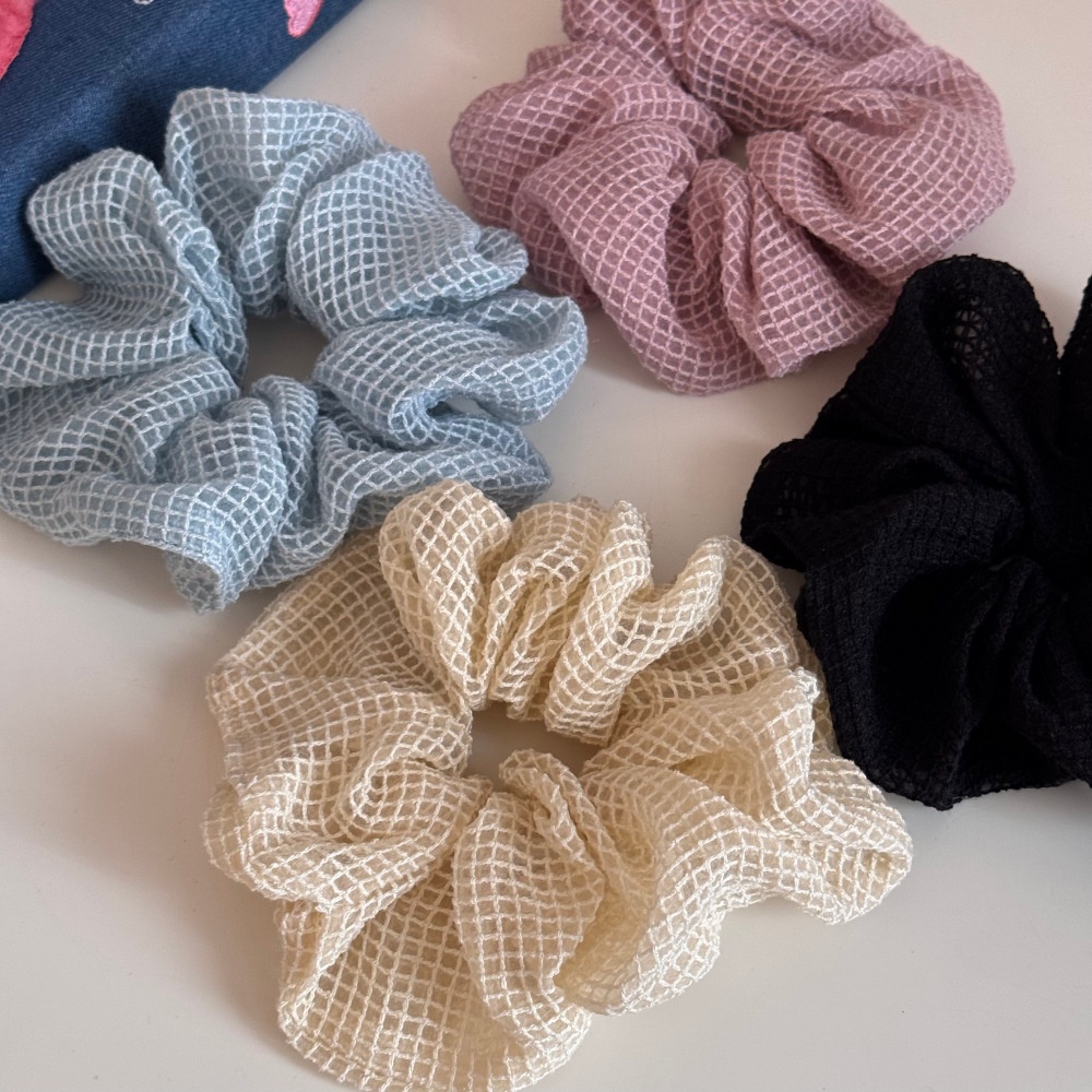 Women's Sweet Spring Fabric Hair Scrunchie Yellow Grid Pattern