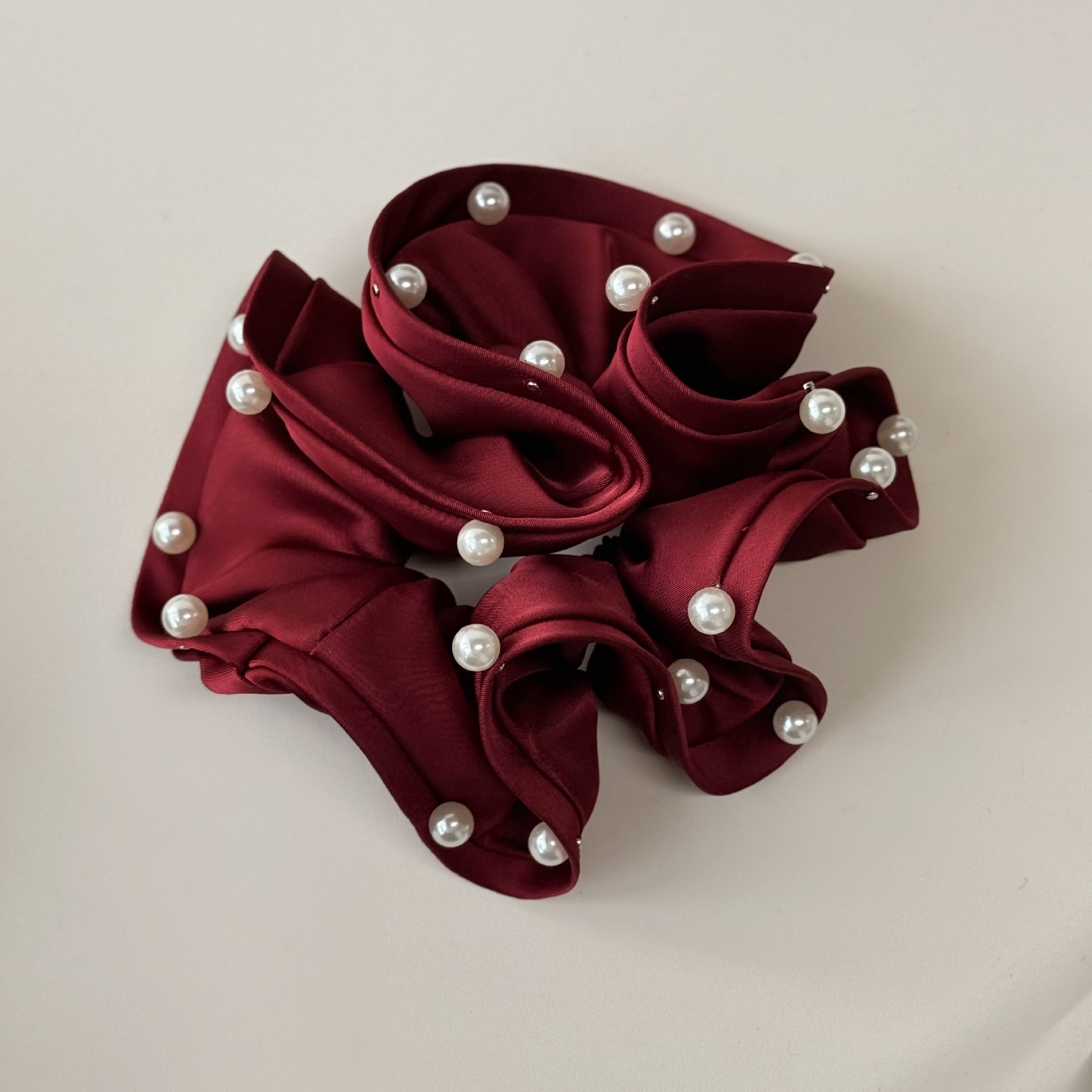 Women's Satin Pearl Hair Band For Autumn Winter Bun Styling Solid Color