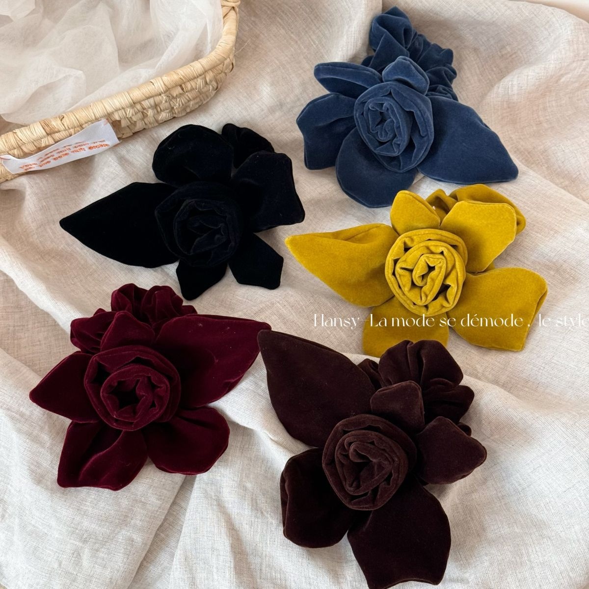 Women's Handmade Velvet Rose Elastic Hair Ties Vintage Fabric Floral Head Ropes