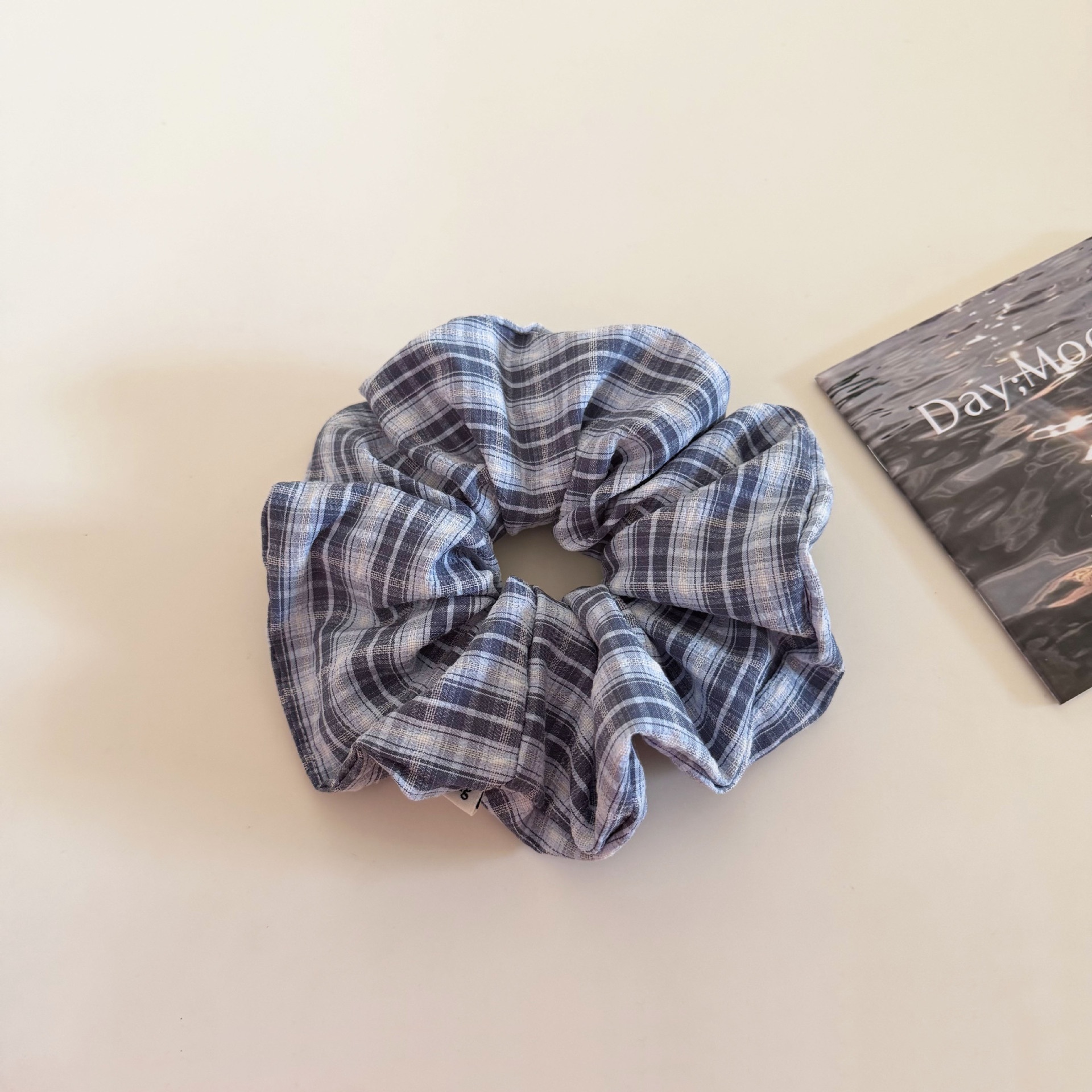 Women's Daily Cloth Hair Scrunchie Light Blue Checkered Plaid
