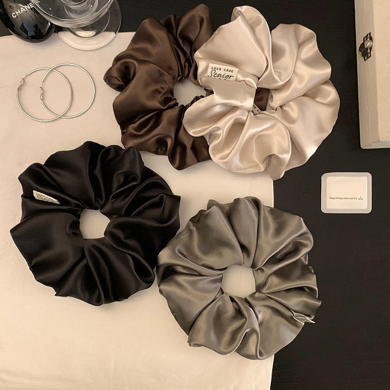 Women Irregular Satin Hair Tie Elegant Spring Hair Accessory Black